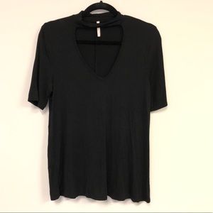 Mezzanine Mock Neck Cut Out Blouse Black